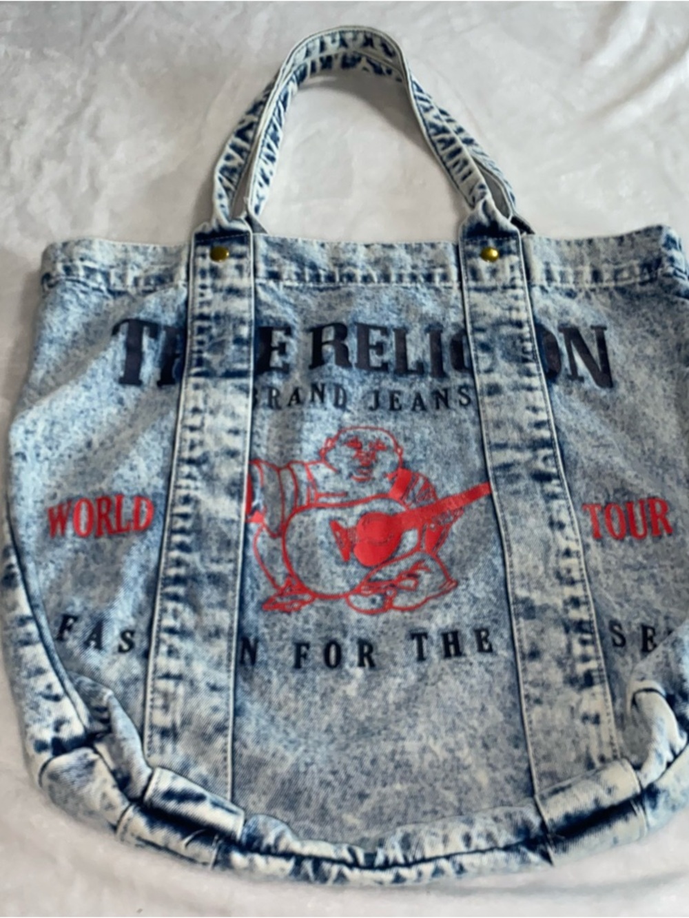 21”X20” True Religion Printed Denim Large Tote Bag